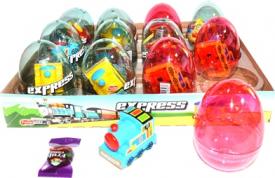 Прозрачные пластиковые яйца с карамелью и игрушкой (паровозики)  "EXPRESS" 6 грамм