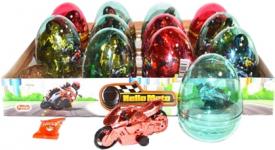 Прозрачные пластиковые яйца с карамелью и игрушкой (мотоциклы) "HELLO MOTO" 6 грамм